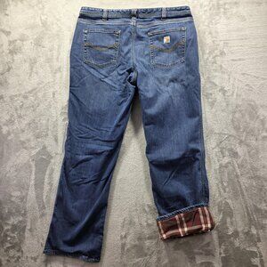 Carhartt Jeans Womens 18 Regular Blue Relaxed Fit Flannel Lined Stretch 100648
